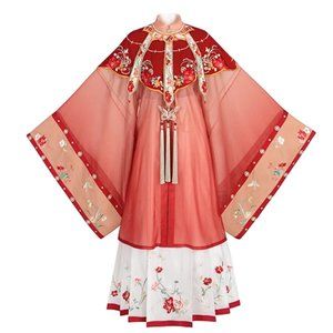 Women Hanfu Chinese Folk Ancient Dress Coat+Mamian Skirt +Collar shoulder Deco